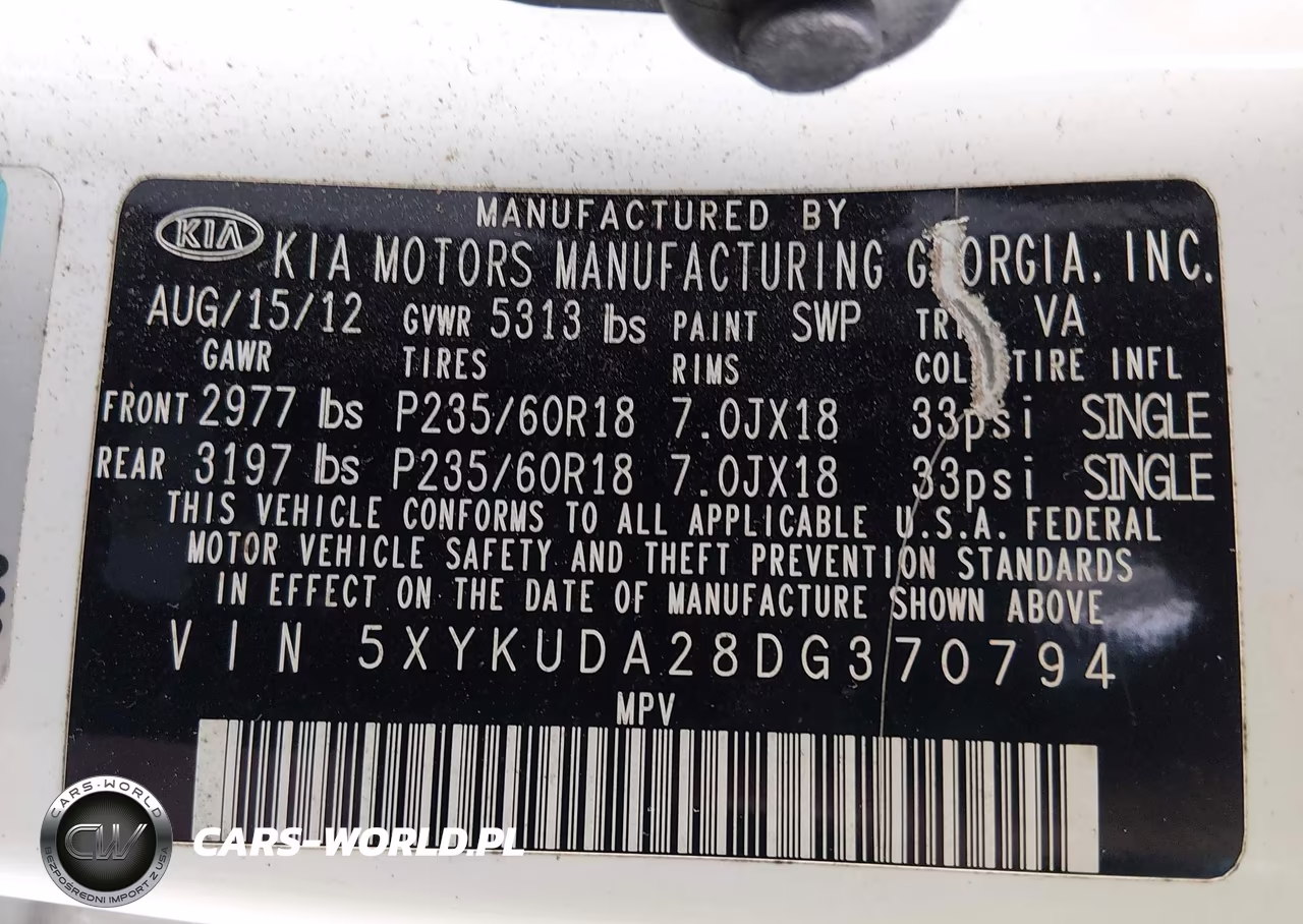 2013 Kia Sorento Ex V6 VIN:5XYKUDA28DG370794 - 9