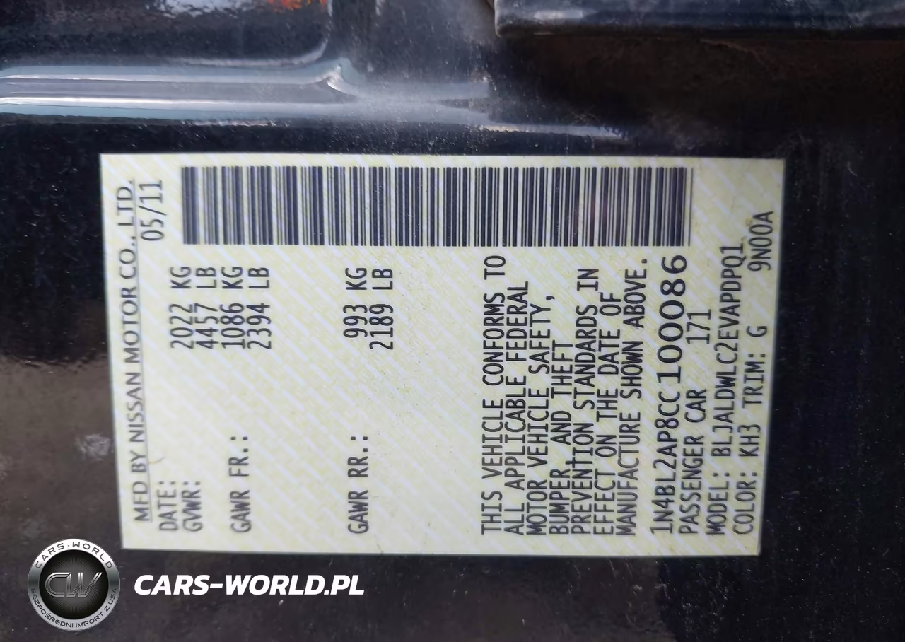 2012 Nissan Altima 3.5 Sr VIN:1N4BL2AP8CC100086 - 9