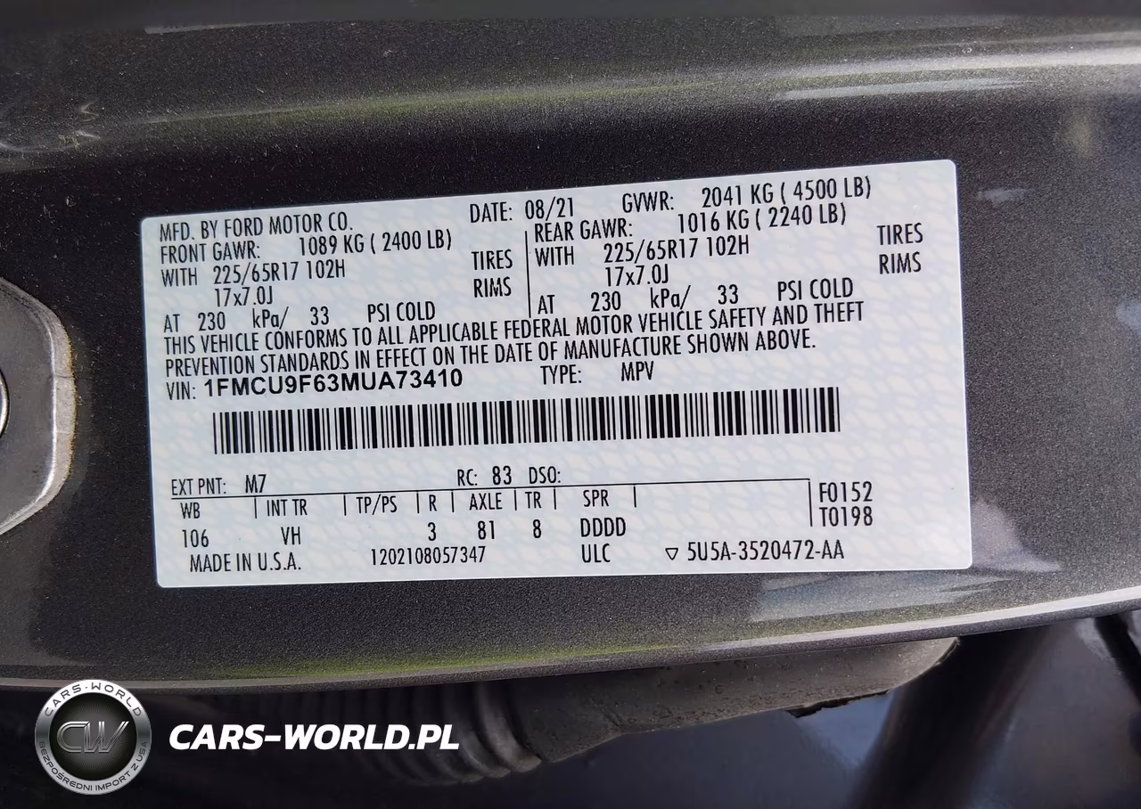 2021 Ford Escape S VIN:1FMCU9F63MUA73410 - 9
