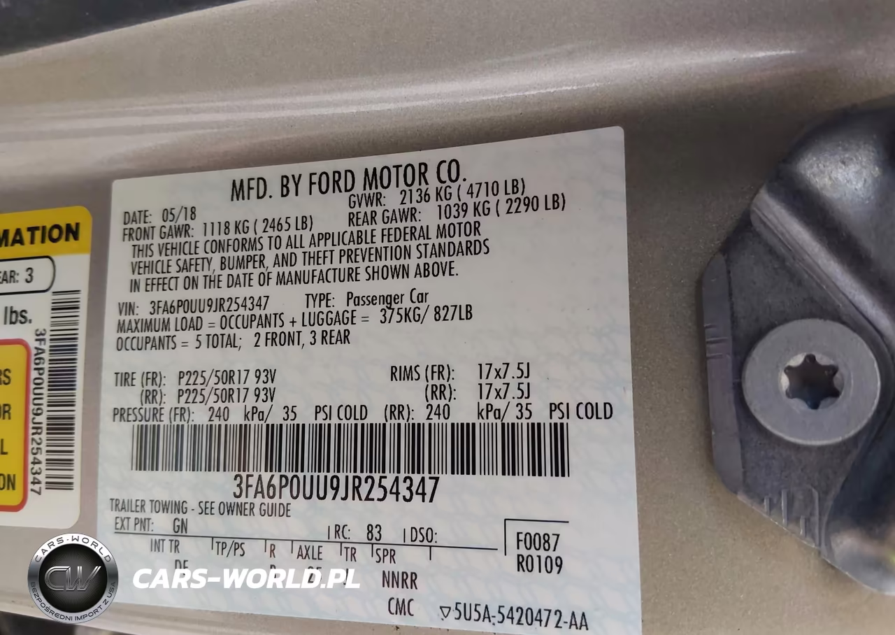 2018 Ford Fusion Hybrid S VIN:3FA6P0UU9JR254347 - 9