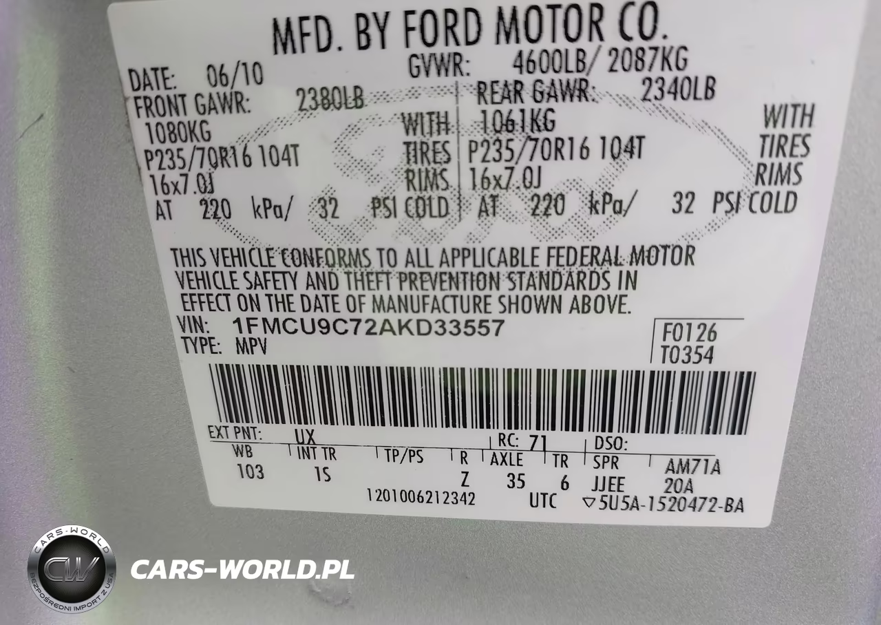 2010 Ford Escape Xls VIN:1FMCU9C72AKD33557 - 9