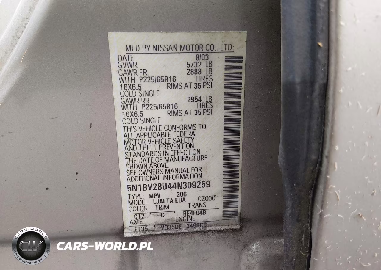2004 Nissan Quest 3.5 Sl VIN:5N1BV28U44N309259 - 9