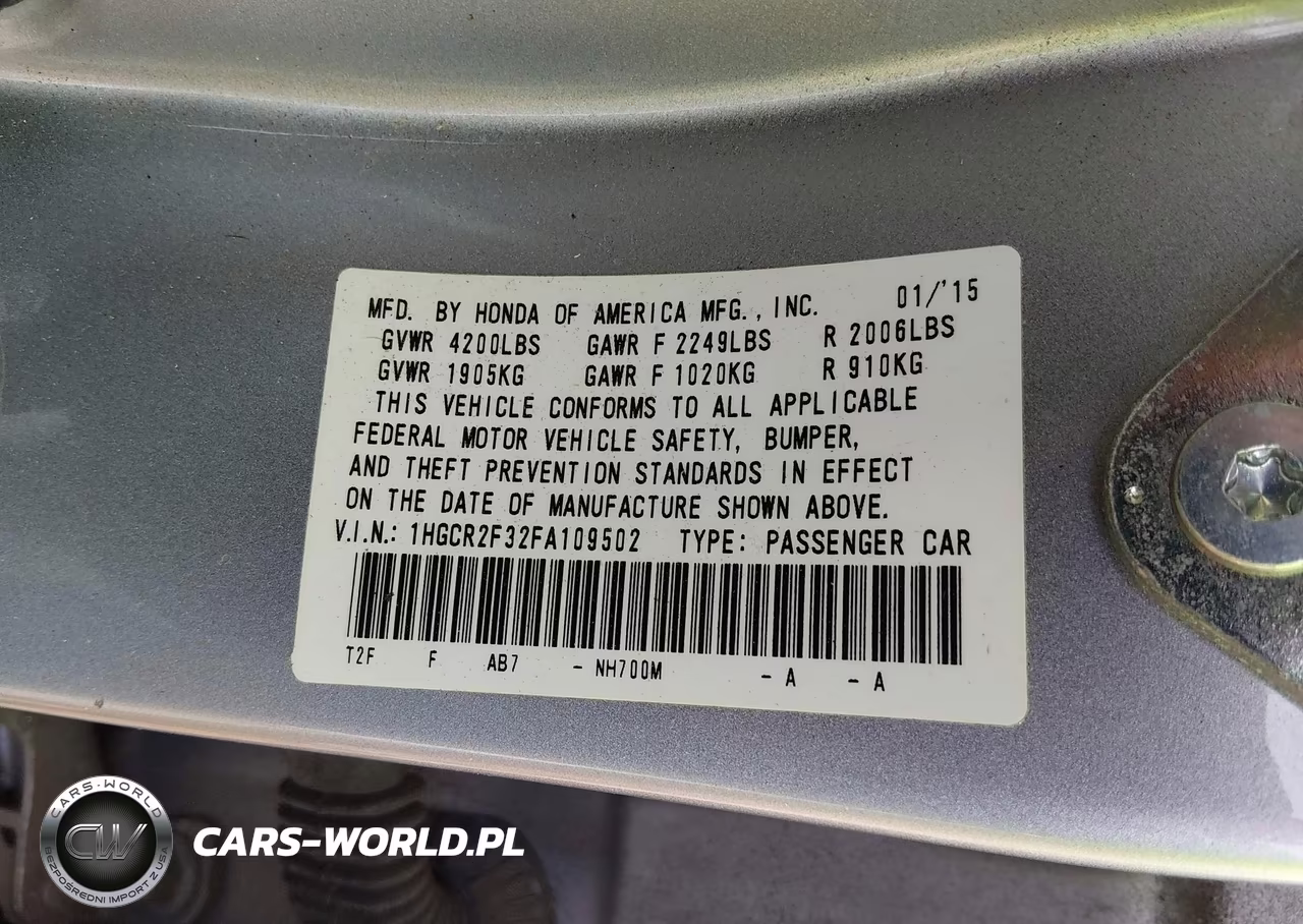 2015 Honda Accord Lx VIN:1HGCR2F32FA109502 - 9