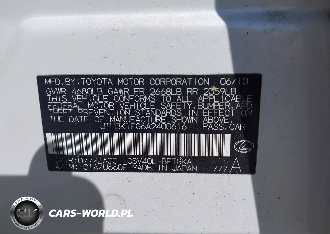 2010 Lexus Es 350 VIN:JTHBK1EG6A2400616 - 9