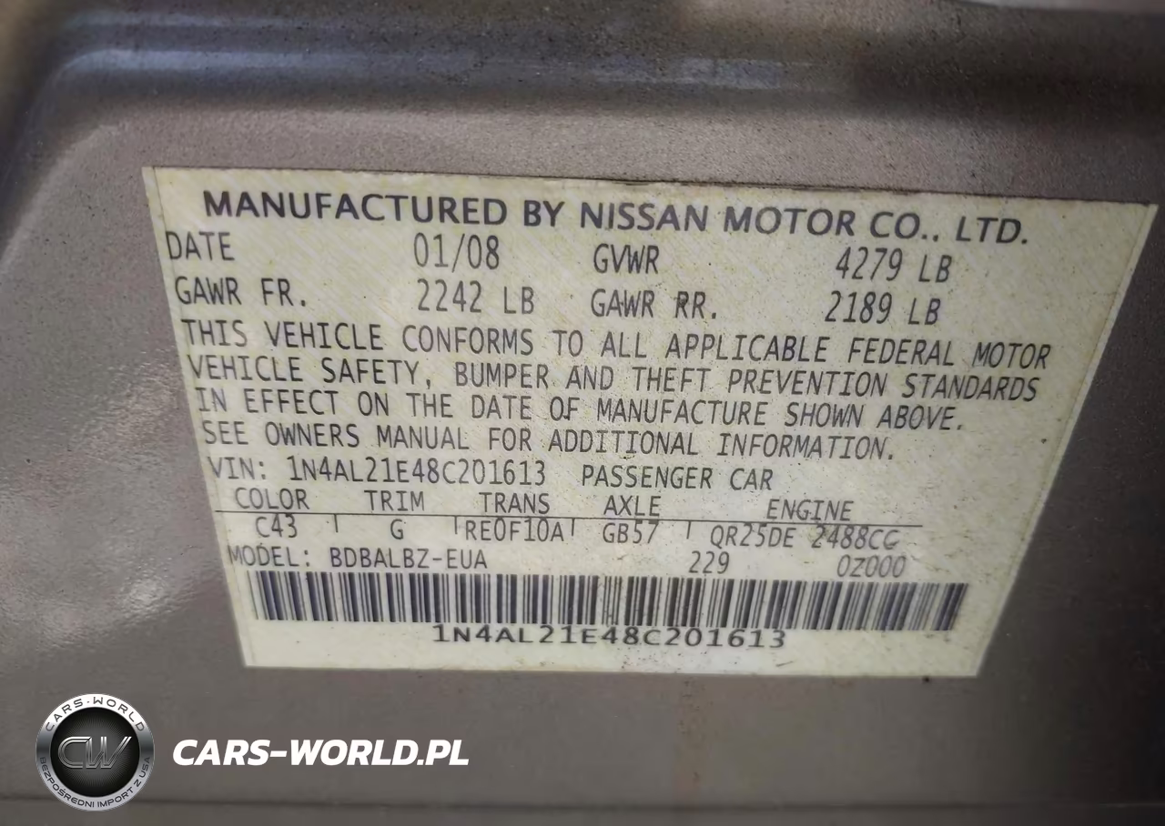 2008 Nissan Altima 2.5 S VIN:1N4AL21E48C201613 - 9