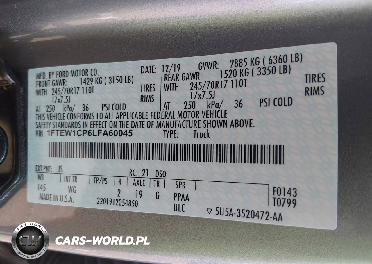 2020 Ford F-150 Xl VIN:1FTEW1CP6LFA60045 - 9