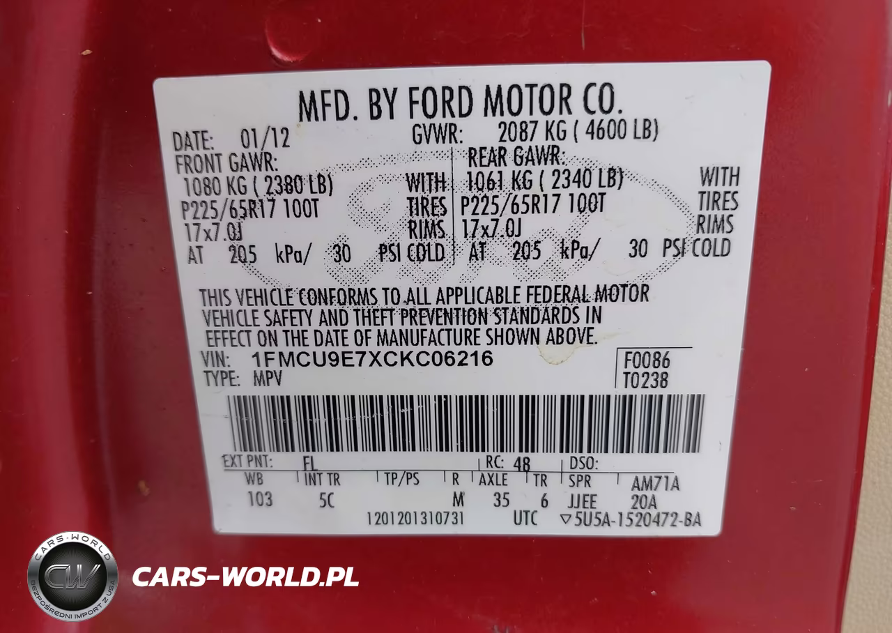 2012 Ford Escape Limited VIN:1FMCU9E7XCKC06216 - 9