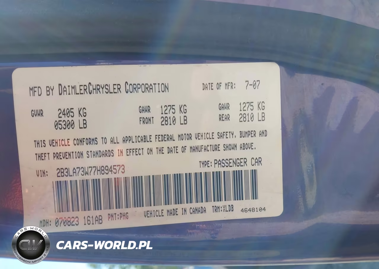 2007 Dodge Charger Srt8 VIN:2B3LA73W77H894573 - 9