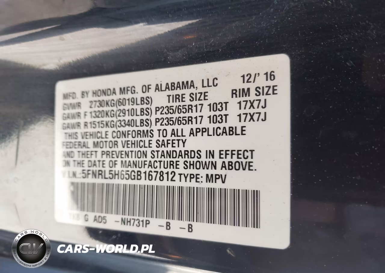 2016 Honda Odyssey Ex-L VIN:5FNRL5H65GB167812 - 9