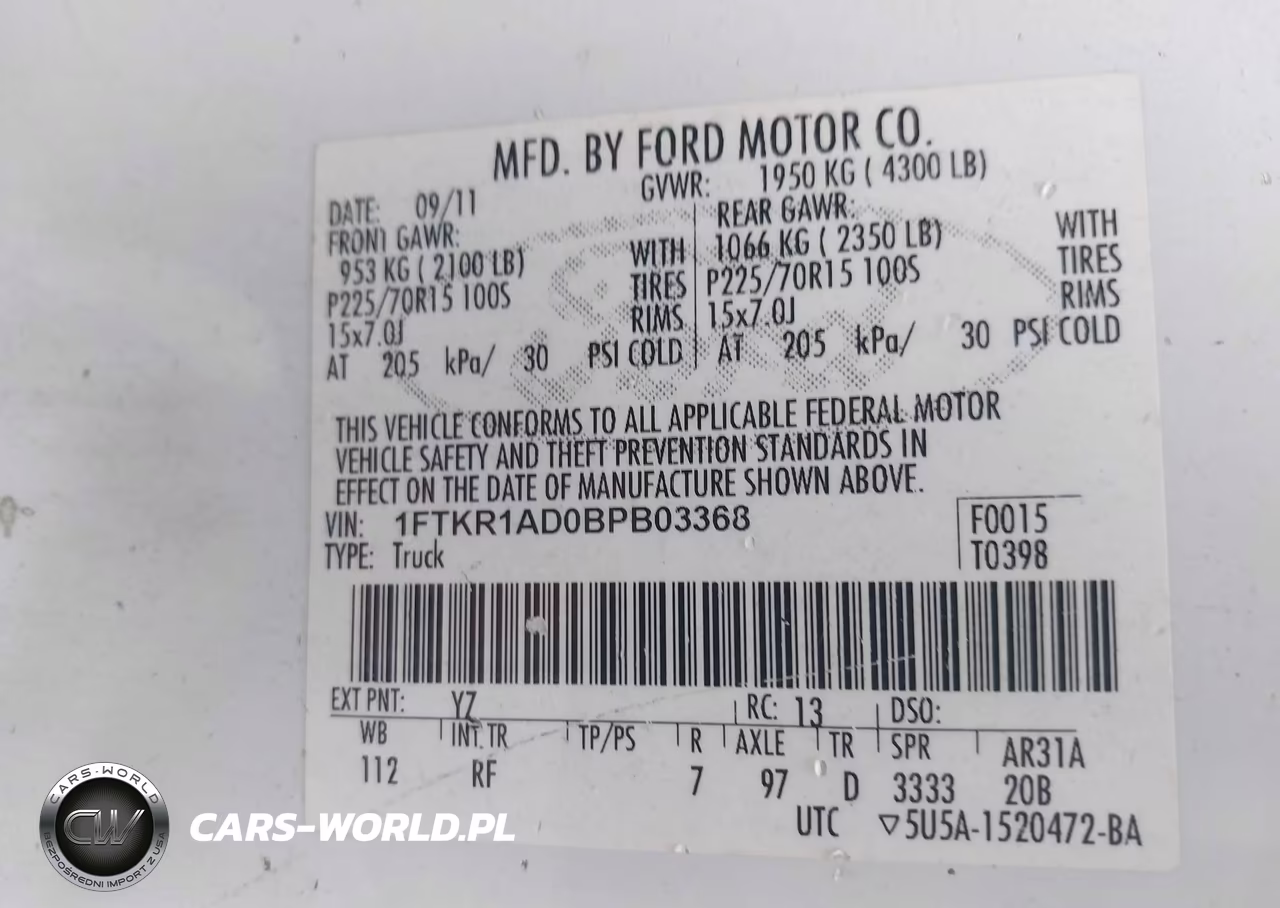 2011 Ford Ranger Xl VIN:1FTKR1AD0BPB03368 - 9
