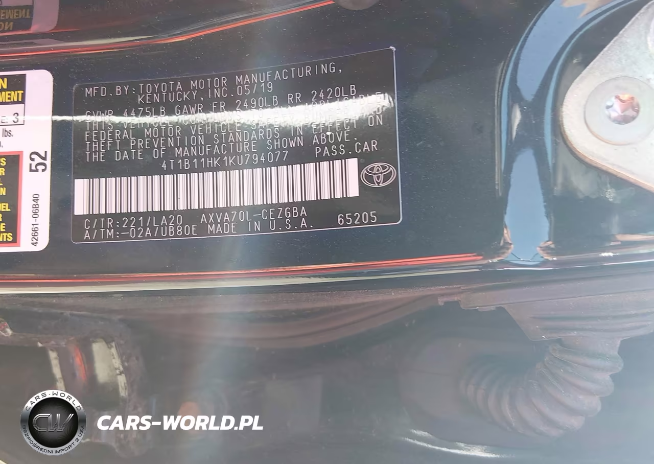2019 Toyota Camry Xle VIN:4T1B11HK1KU794077 - 9