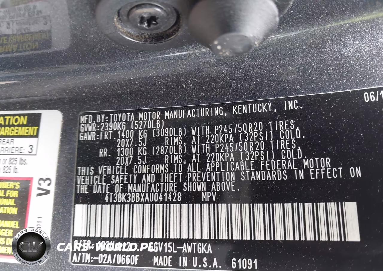 2010 Toyota Venza Base V6 VIN:4T3BK3BBXAU041428 - 9