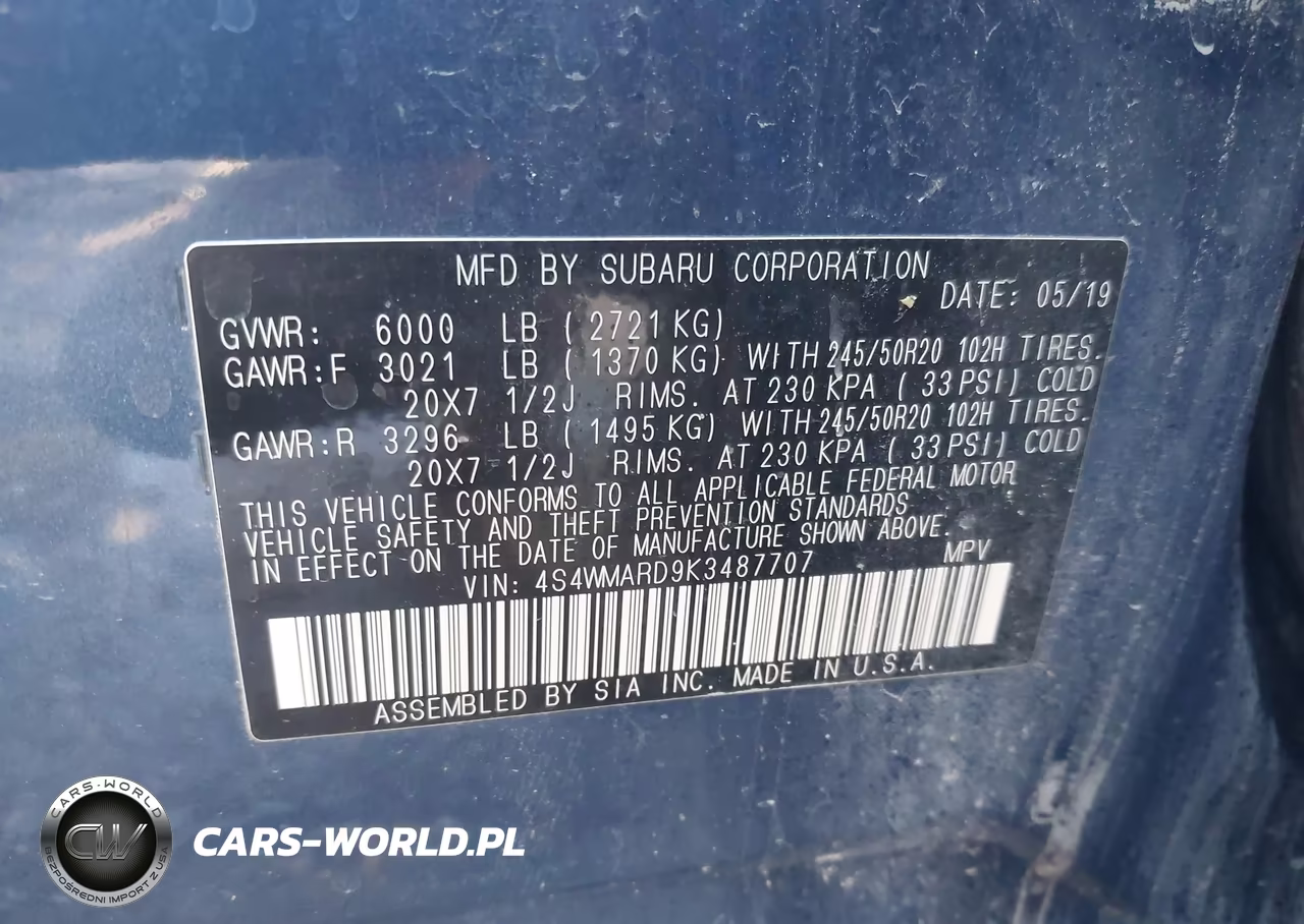 2019 Subaru Ascent Touring VIN:4S4WMARD9K3487707 - 9