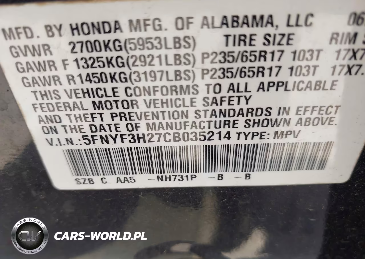 2012 Honda Pilot Lx VIN:5FNYF3H27CB035214 - 9
