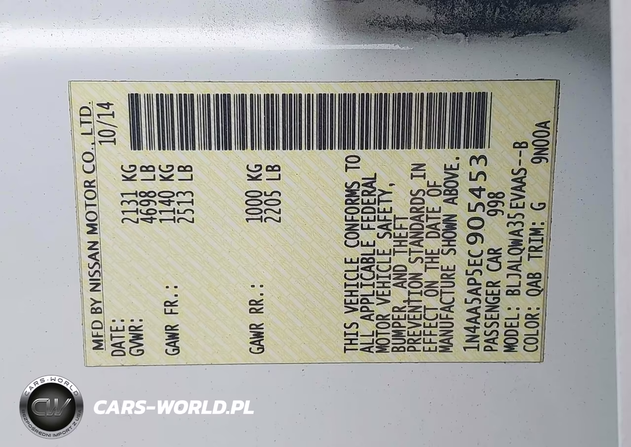 2014 Nissan Maxima 3.5 S VIN:1N4AA5AP5EC905453 - 9