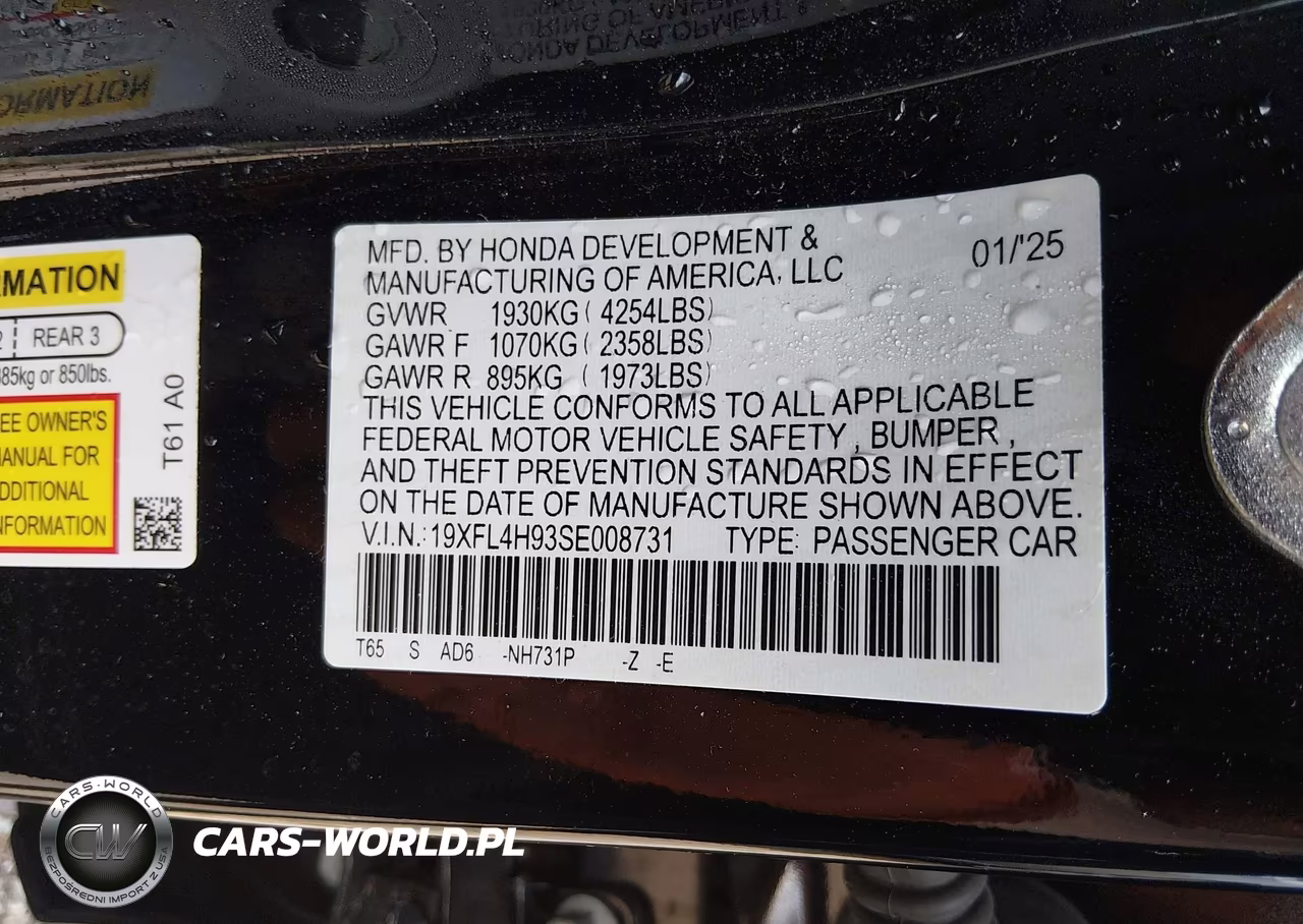 2025 Honda Civic Hybrid Sport Touring VIN:19XFL4H93SE008731 - 9