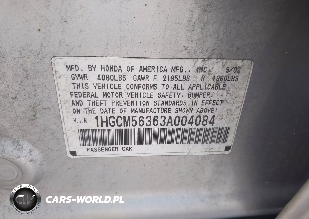 2003 Honda Accord 2.4 Lx VIN:1HGCM56363A004084 - 9