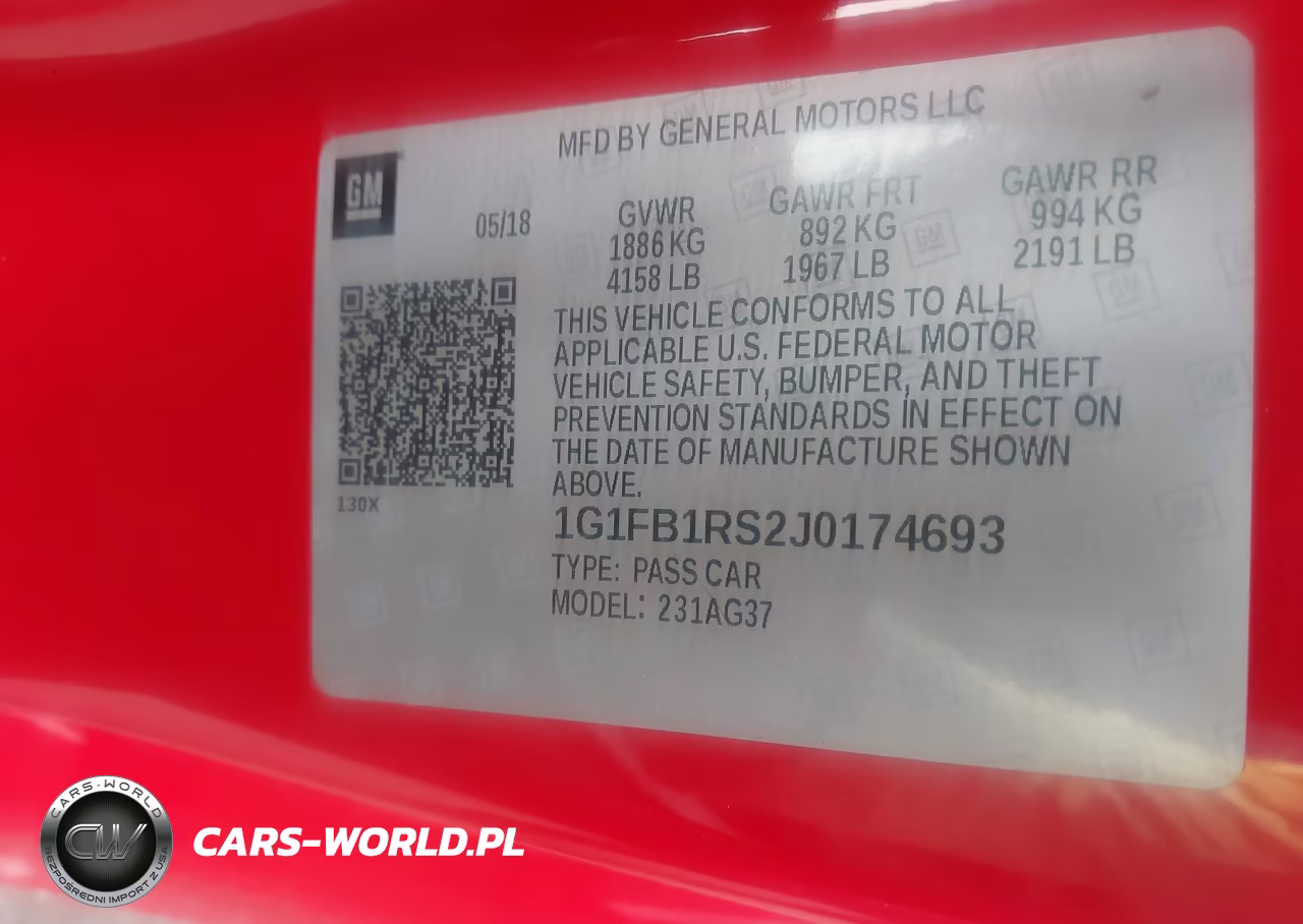 2018 Chevrolet Camaro 1Lt VIN:1G1FB1RS2J0174693 - 9