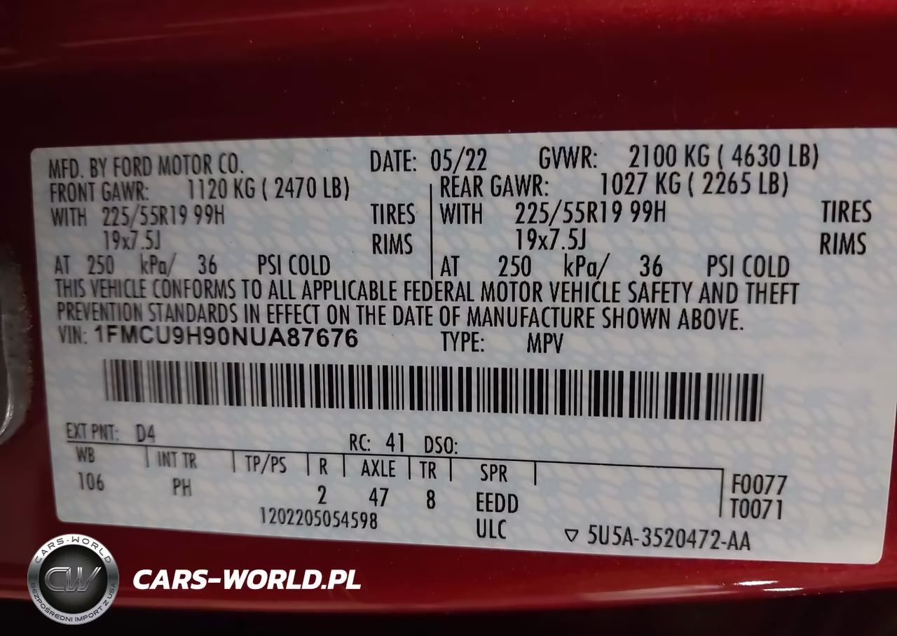 2022 Ford Escape Sel VIN:1FMCU9H90NUA87676 - 9