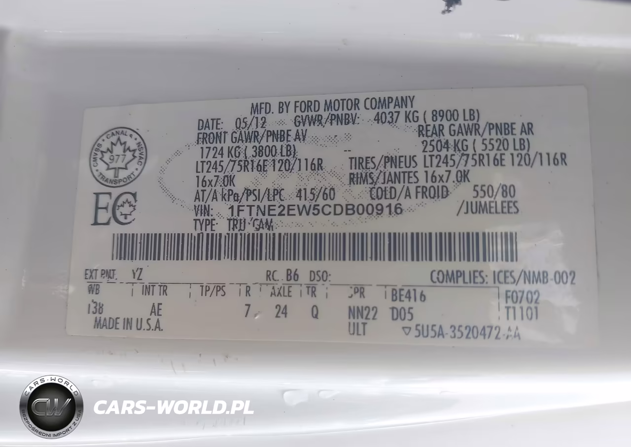 2012 Ford E-250 Commercial VIN:1FTNE2EW5CDB00916 - 9