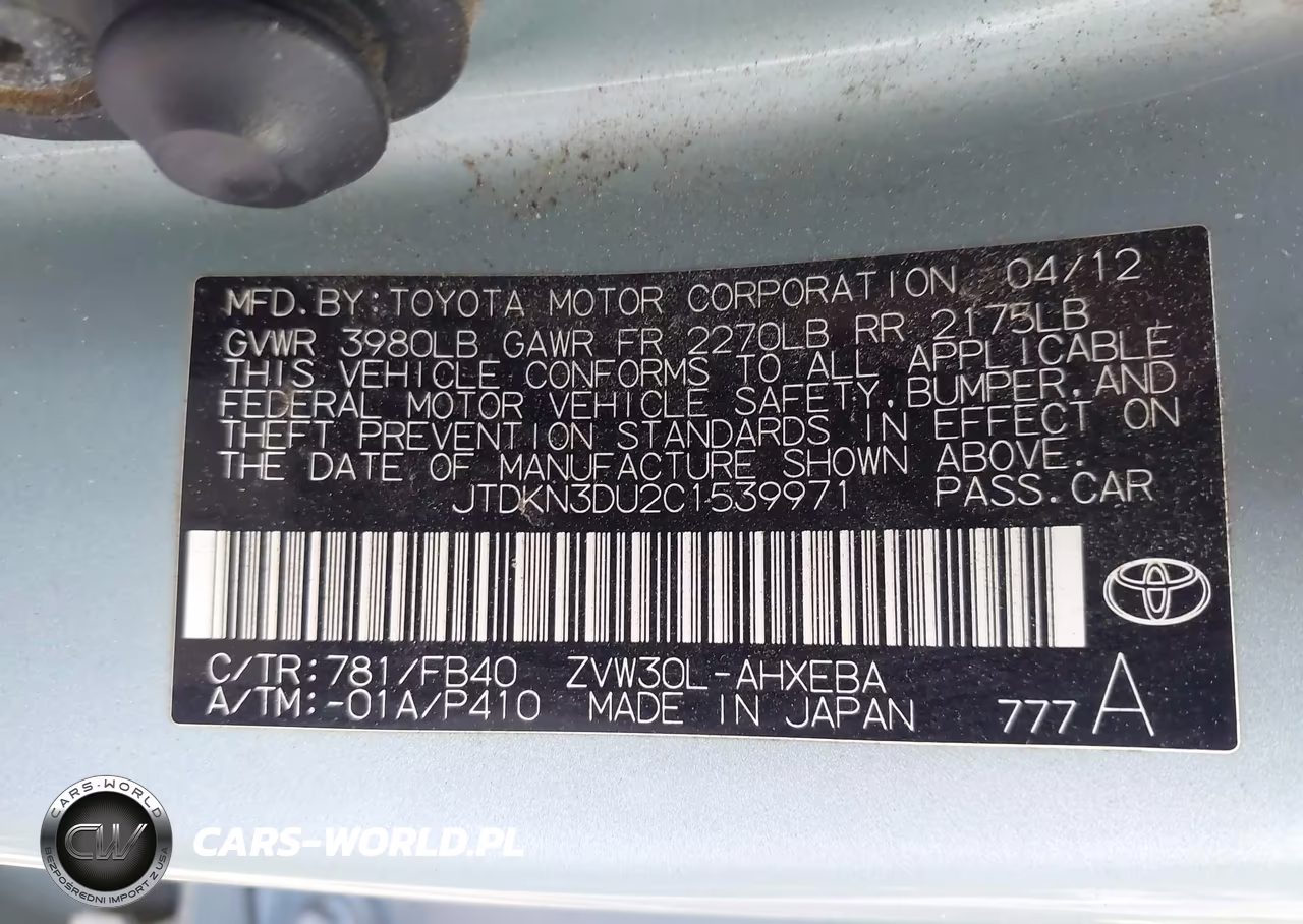 2012 Toyota Prius Two VIN:JTDKN3DU2C1539971 - 9