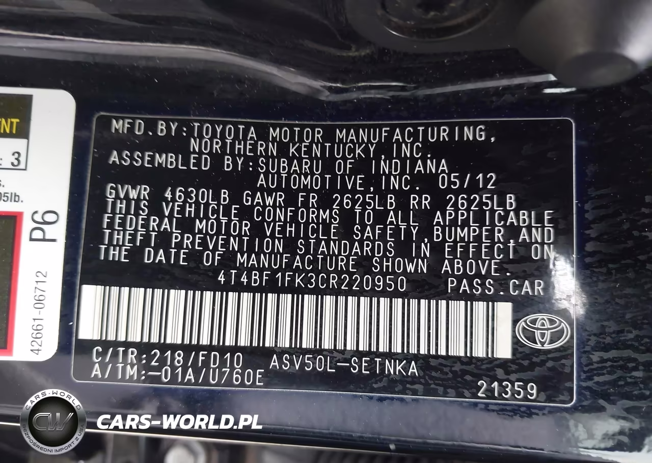 2012 Toyota Camry Le VIN:4T4BF1FK3CR220950 - 9