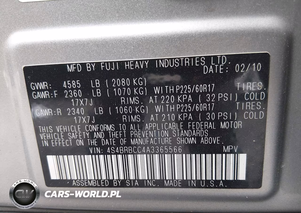 2010 Subaru Outback 2.5I Premium VIN:4S4BRBCC4A3365566 - 9