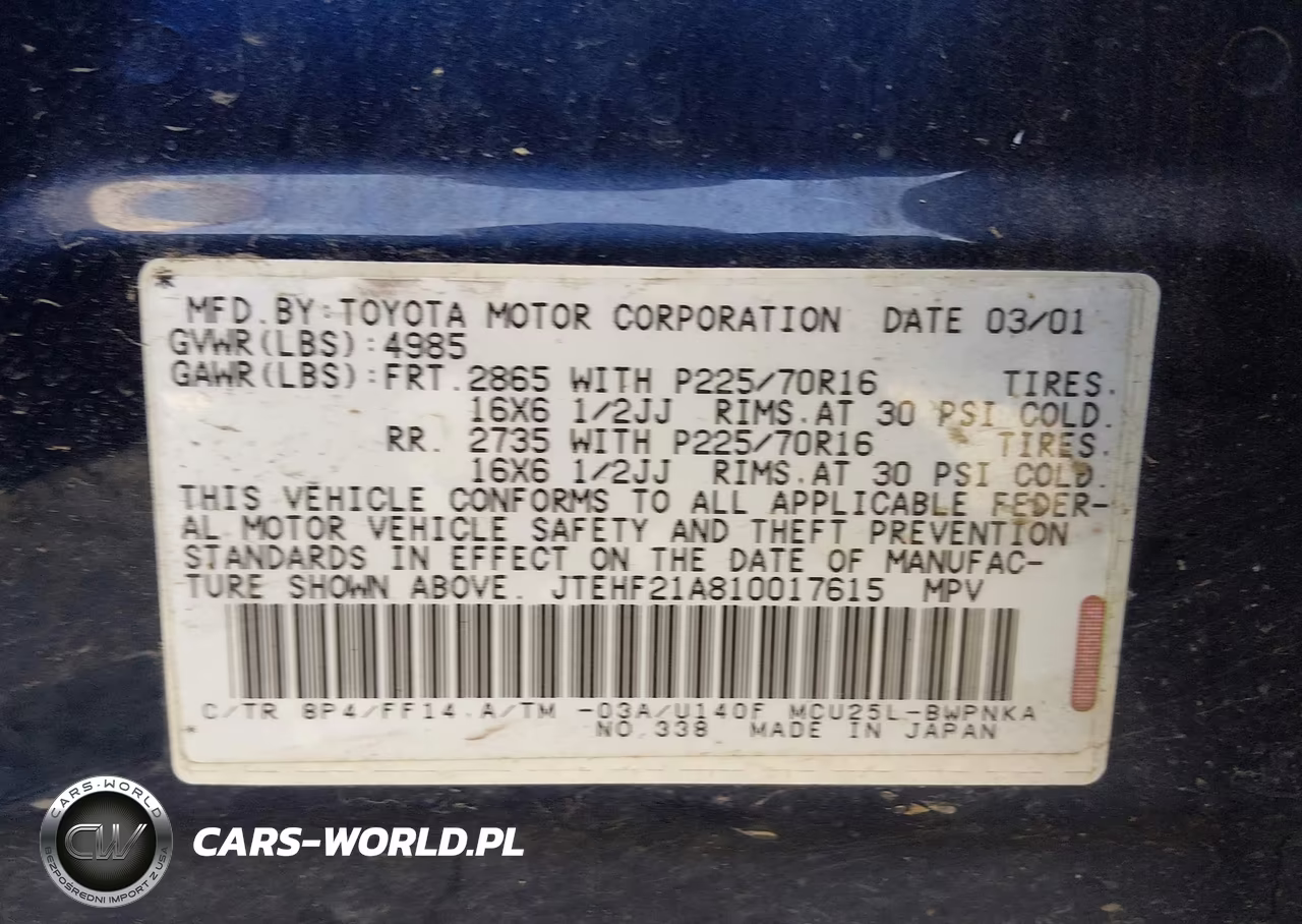 2001 Toyota Highlander V6 VIN:JTEHF21A810017615 - 9