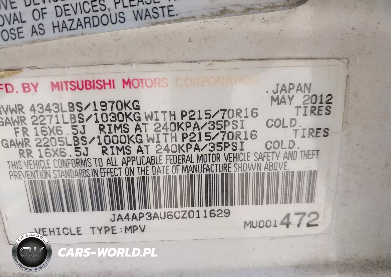2012 Mitsubishi Outlander Sport Es VIN:JA4AP3AU6CZ011629 - 9