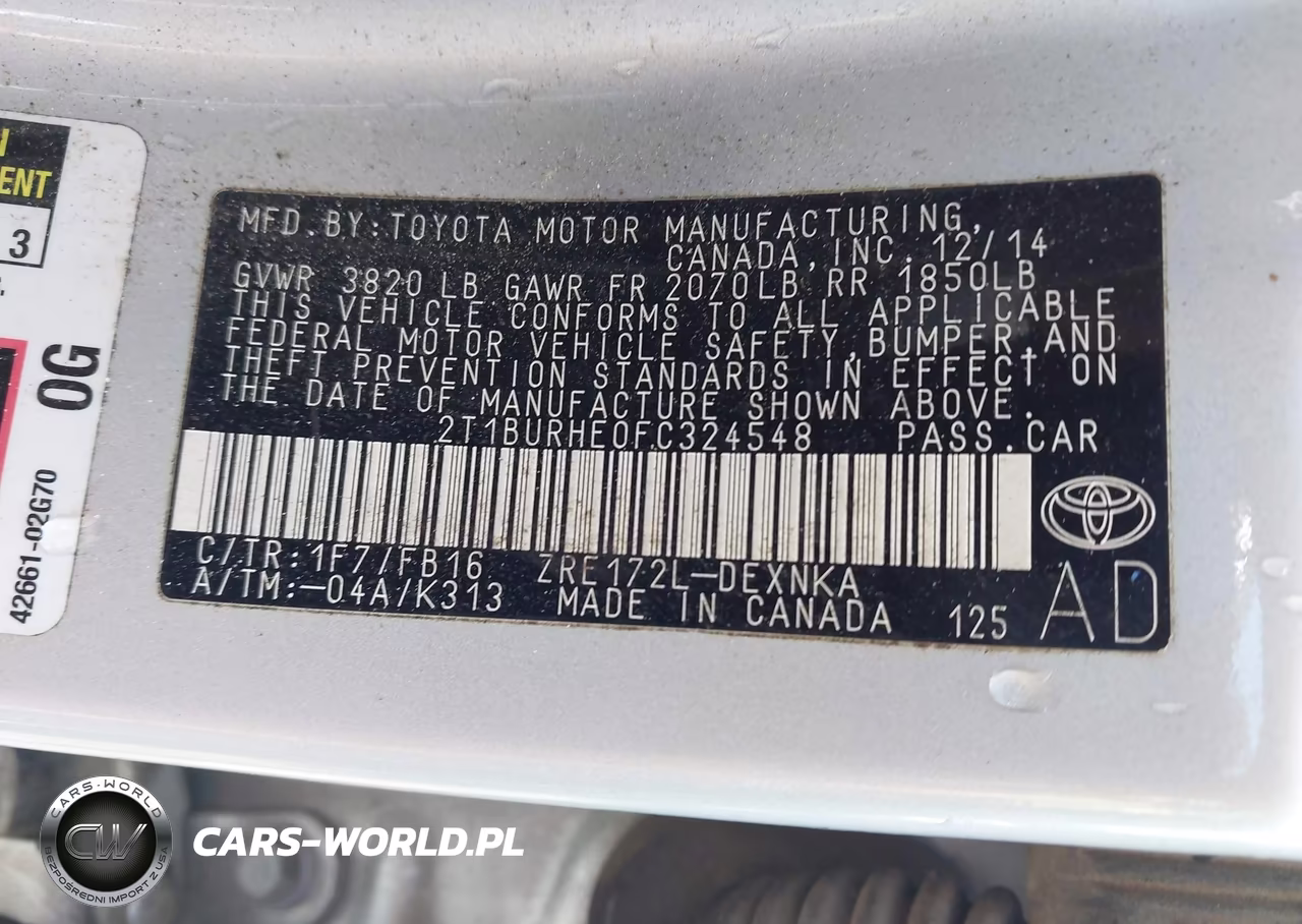 2015 Toyota Corolla Le VIN:2T1BURHE0FC324548 - 9