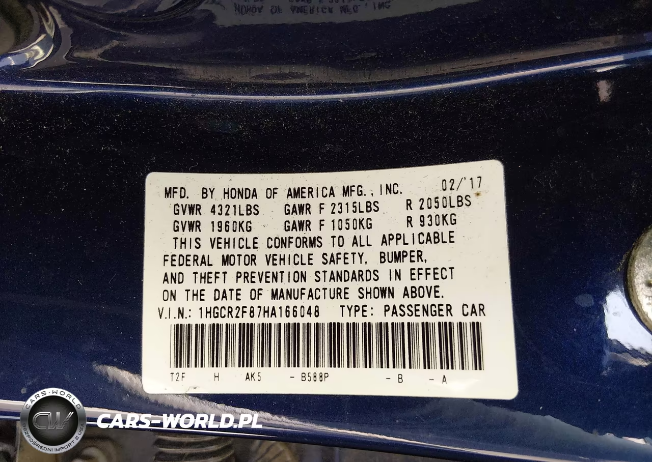 2017 Honda Accord Ex-L VIN:1HGCR2F87HA166048 - 9