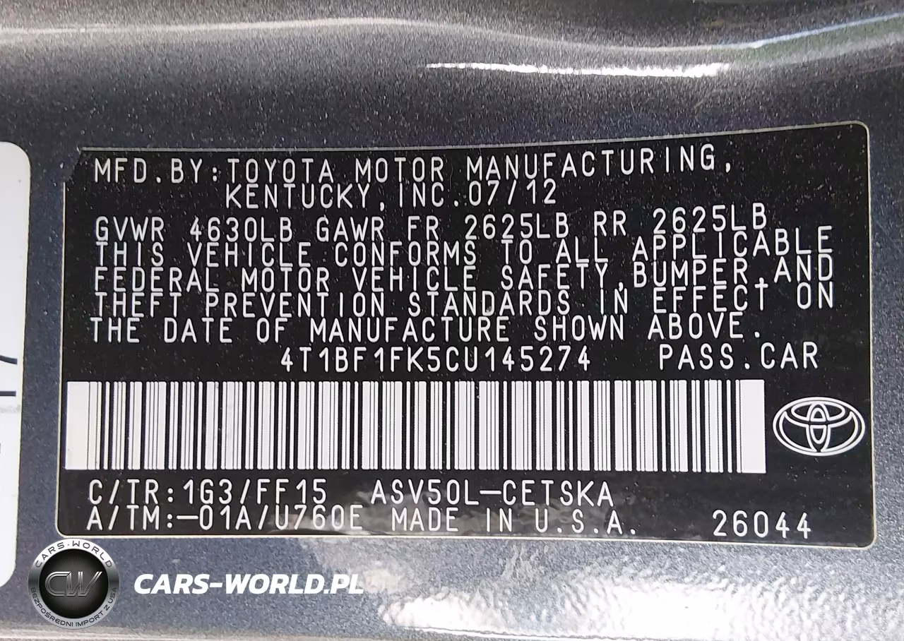 2012 Toyota Camry Se VIN:4T1BF1FK5CU145274 - 9