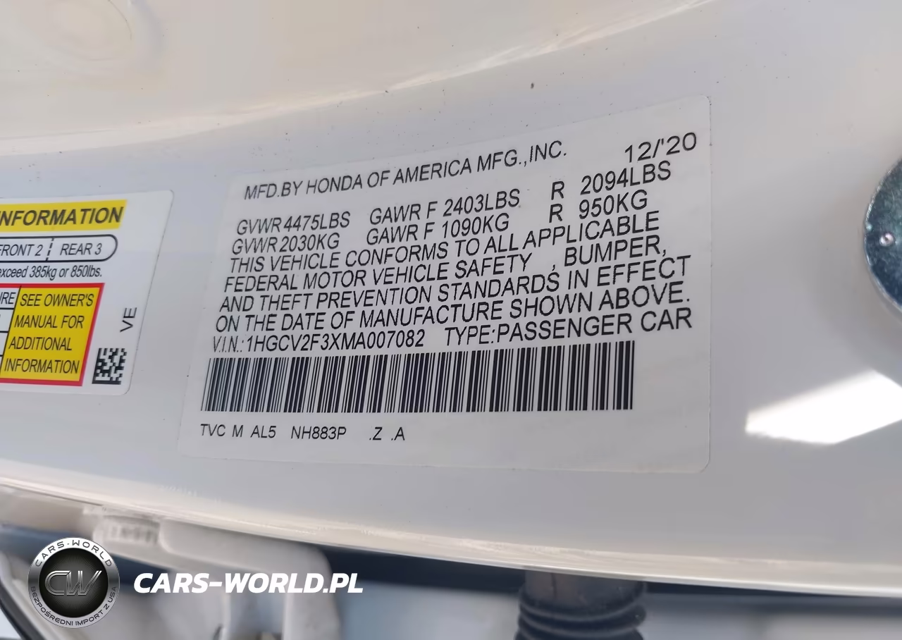 2021 Honda Accord Sport 2.0T VIN:1HGCV2F3XMA007082 - 9