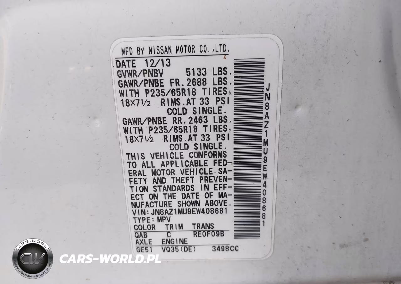 2014 Nissan Murano S VIN:JN8AZ1MU9EW408681 - 9