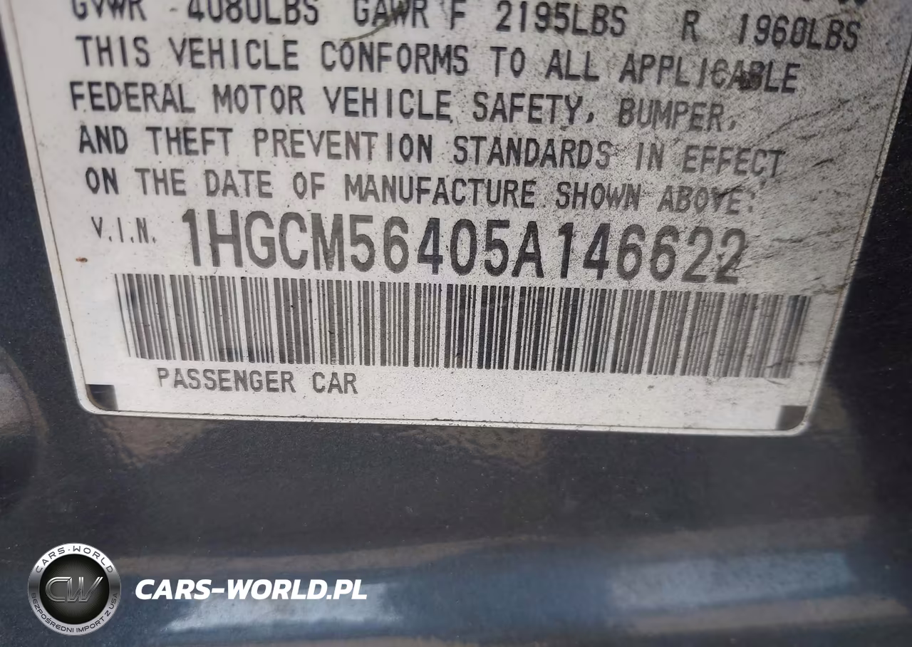 2005 Honda Accord 2.4 Lx VIN:1HGCM56405A146622 - 9