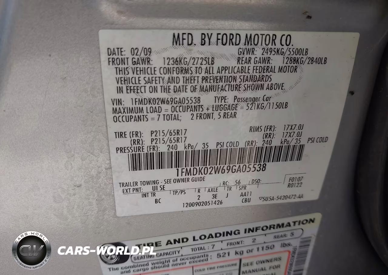 2009 Ford Taurus X Sel VIN:1FMDK02W69GA05538 - 9