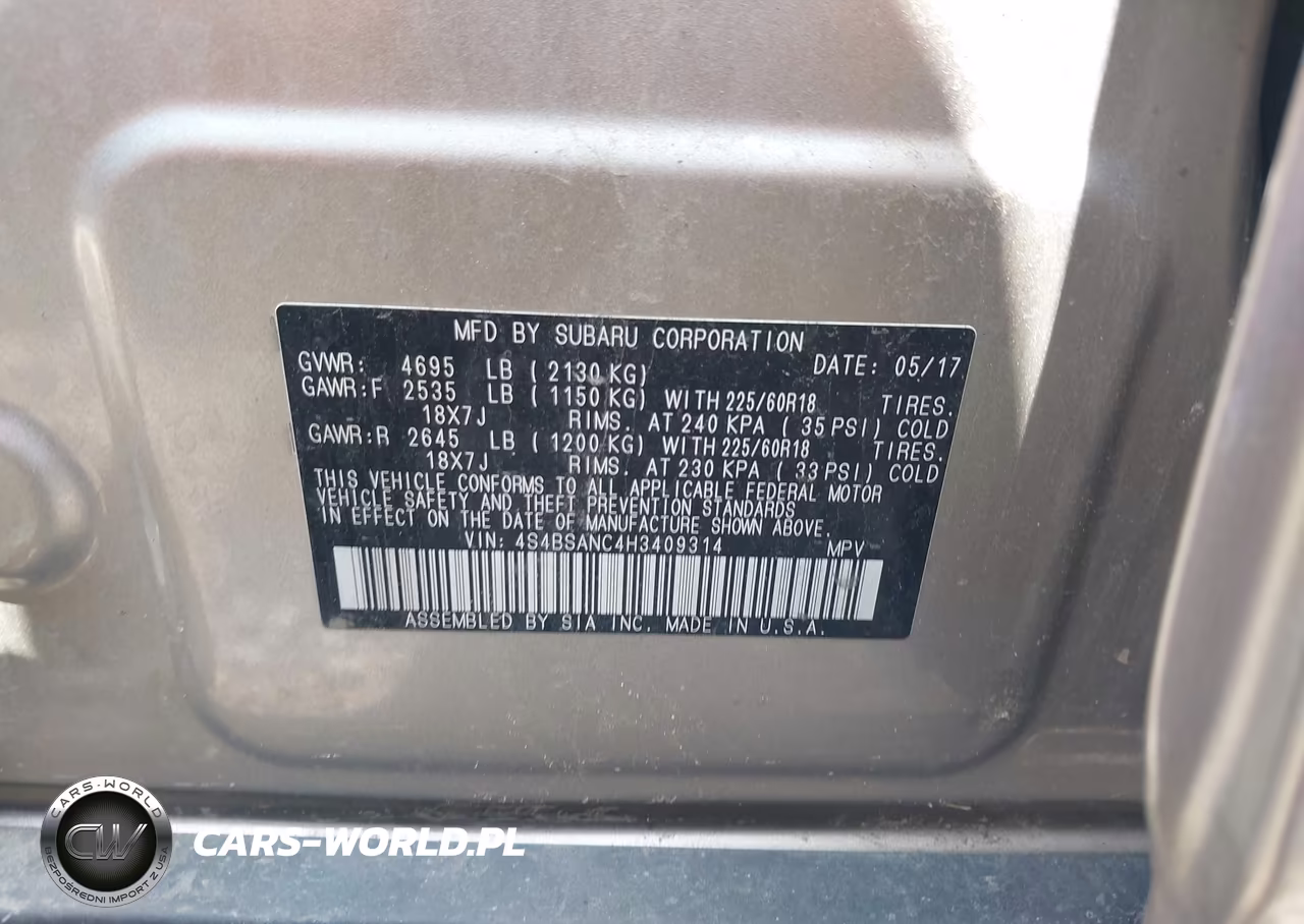 2017 Subaru Outback 2.5I Limited VIN:4S4BSANC4H3409314 - 9
