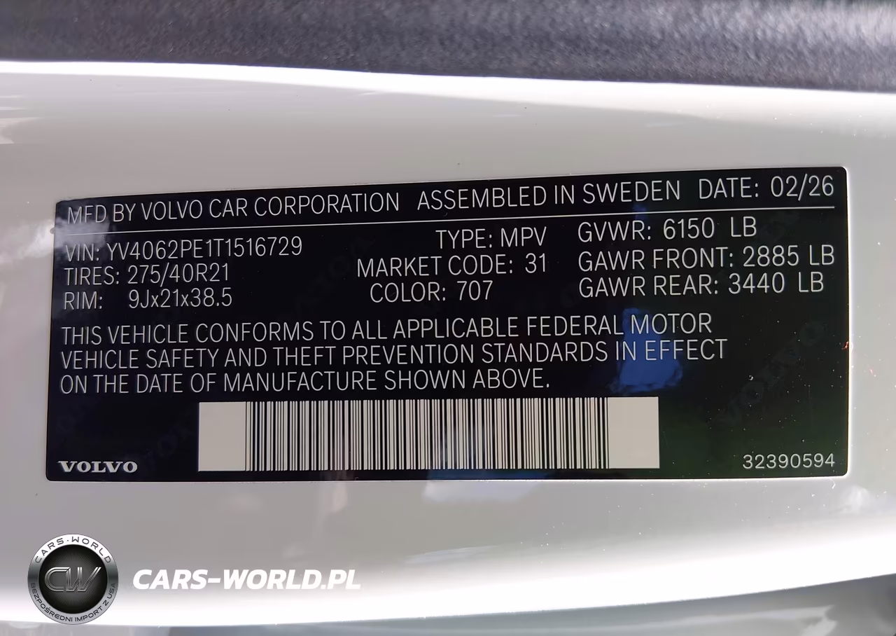 2026 Volvo Xc90 Plus, B6 Awd Gas (Mild Hybrid), Gasoline, Bright, 7 Seats VIN:YV4062PE1T1516729 - 9
