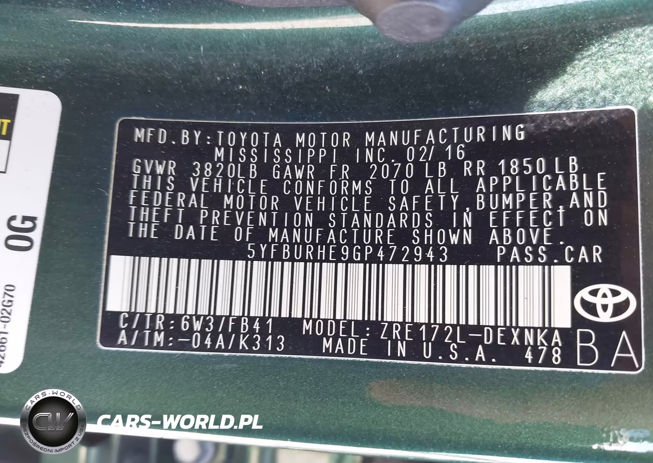 2016 Toyota Corolla Le VIN:5YFBURHE9GP472943 - 9