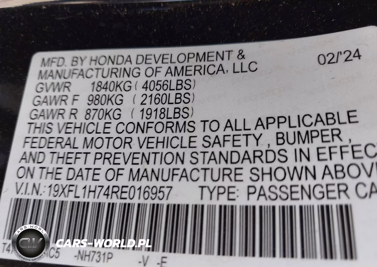 2024 Honda Civic Ex-L VIN:19XFL1H74RE016957 - 9