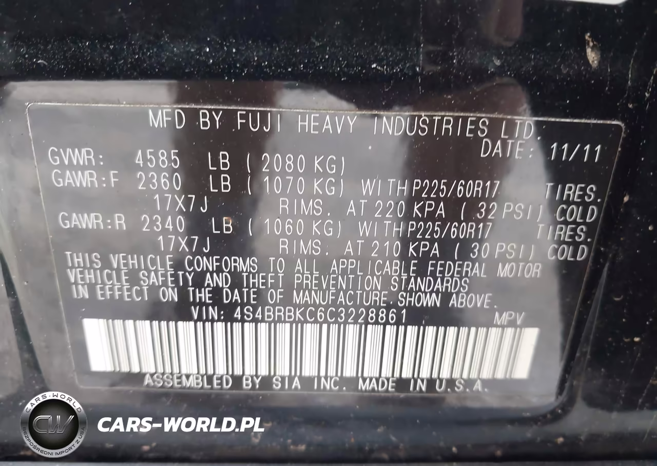 2012 Subaru Outback 2.5I Limited VIN:4S4BRBKC6C3228861 - 9