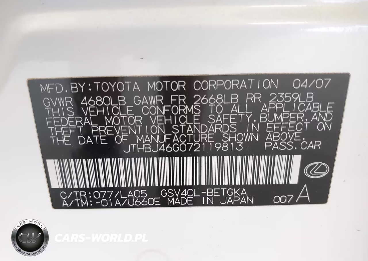 2007 Lexus Es 350 VIN:JTHBJ46G072119813 - 9