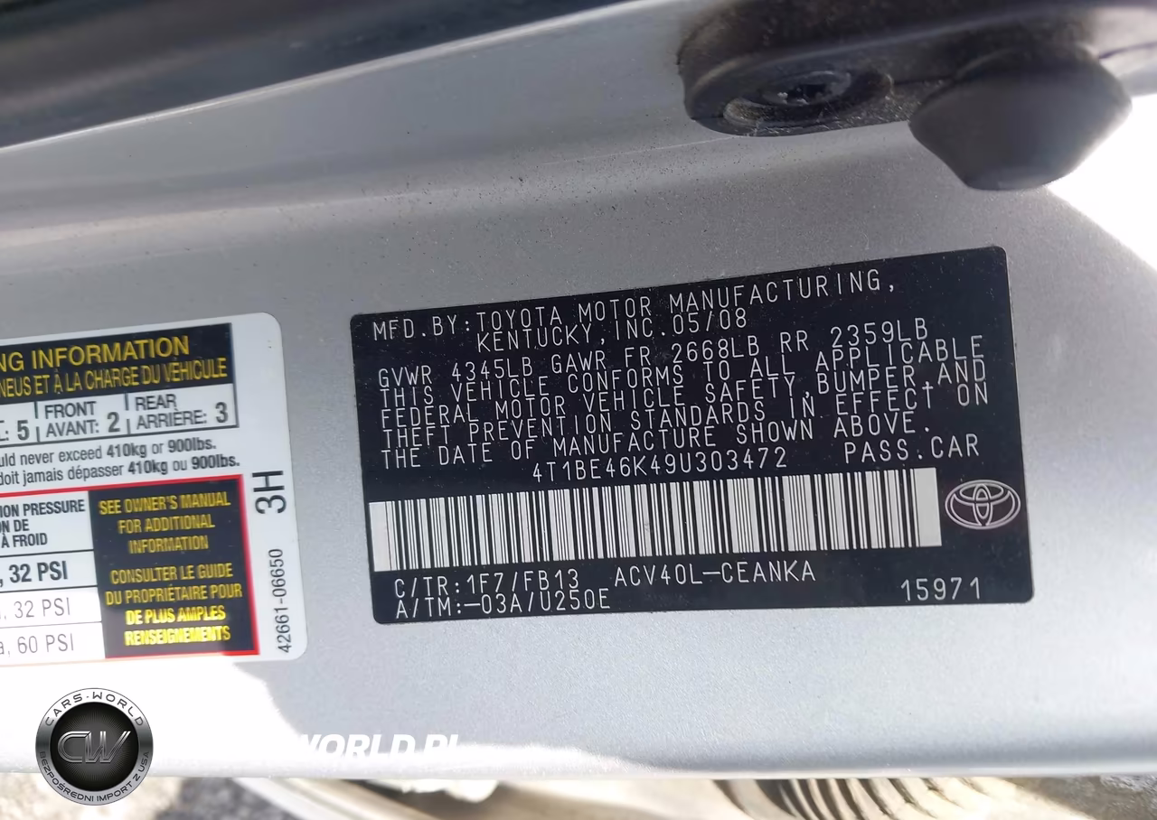 2009 Toyota Camry VIN:4T1BE46K49U303472 - 9
