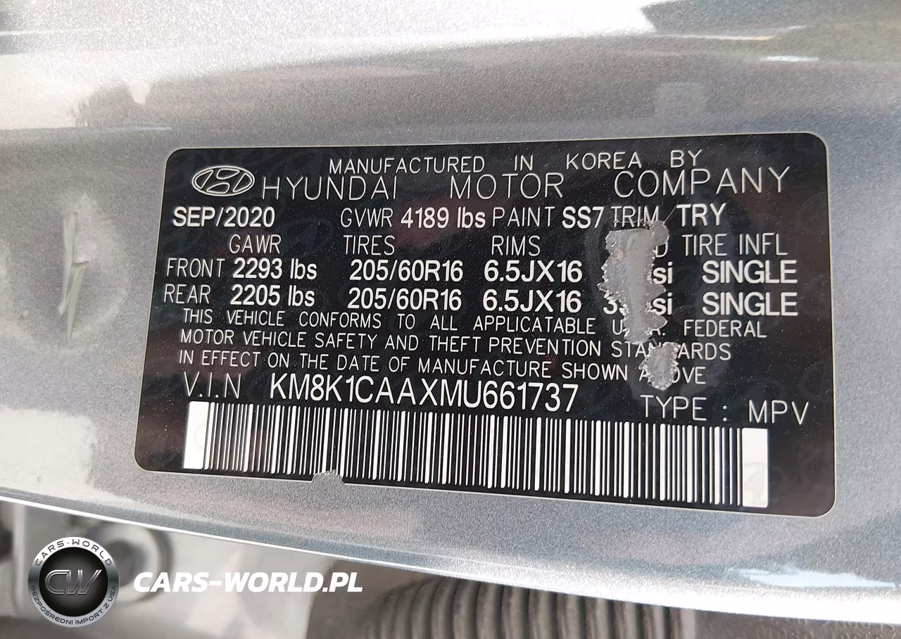 2021 Hyundai Kona Se VIN:KM8K1CAAXMU661737 - 9