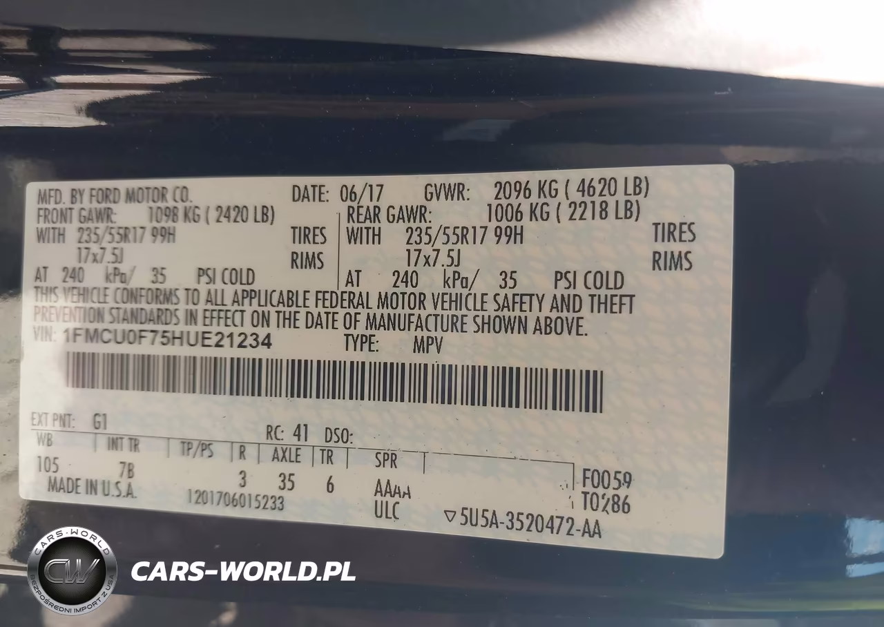 2017 Ford Escape S VIN:1FMCU0F75HUE21234 - 9