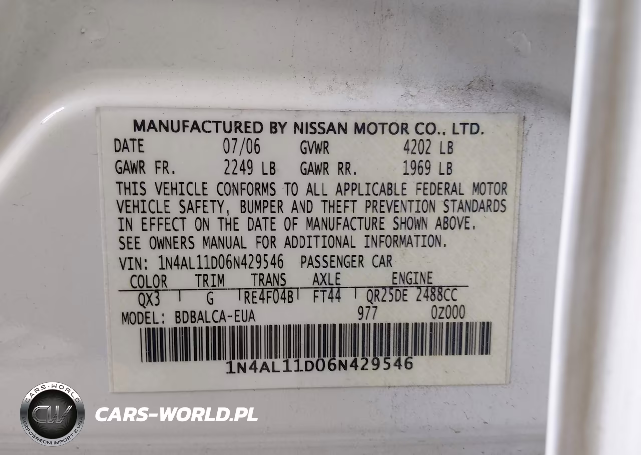 2006 Nissan Altima 2.5 S VIN:1N4AL11D06N429546 - 9