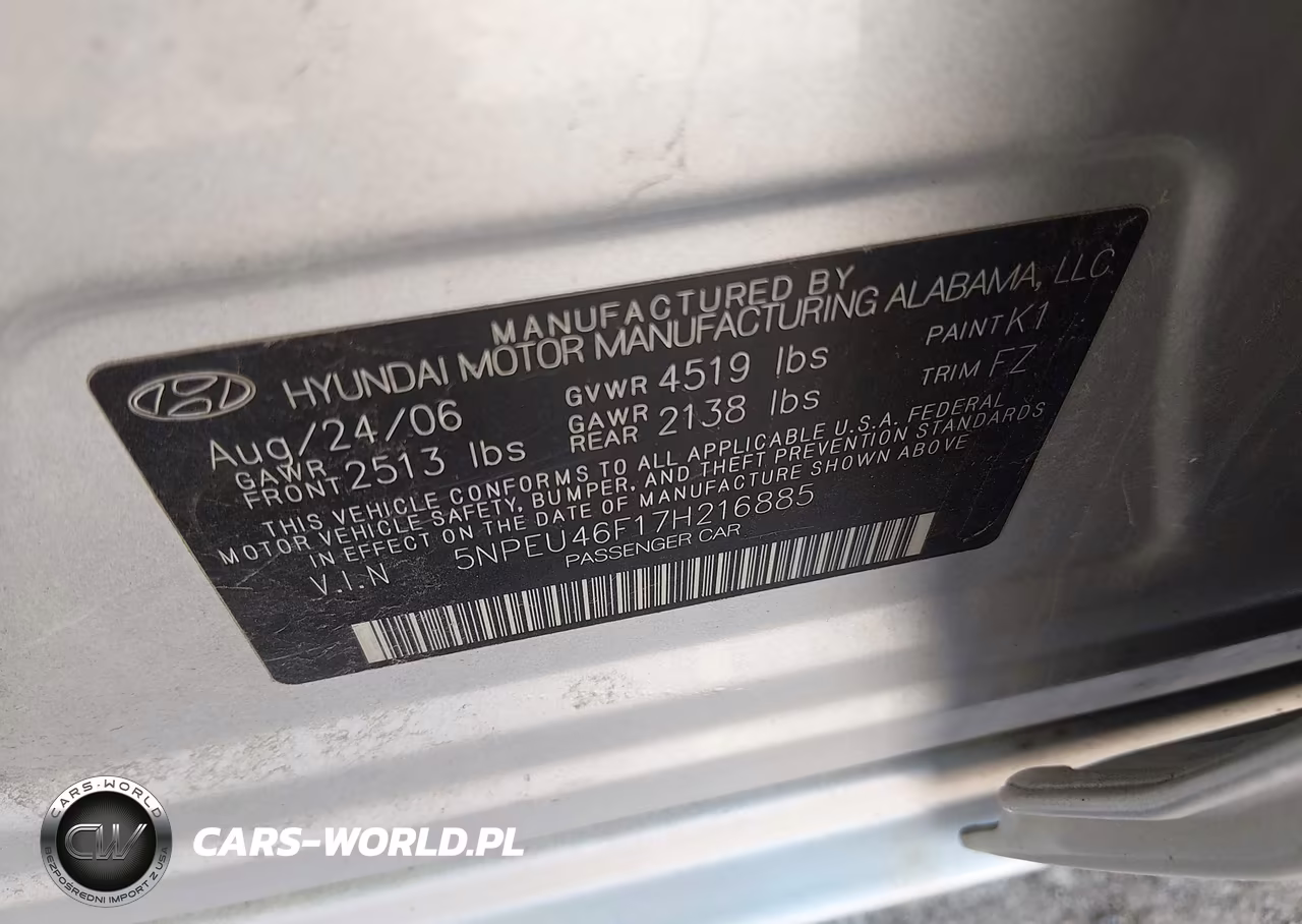 2007 Hyundai Sonata Limited-Limited W-Xm-Se-Se W-Xm VIN:5NPEU46F17H216885 - 9