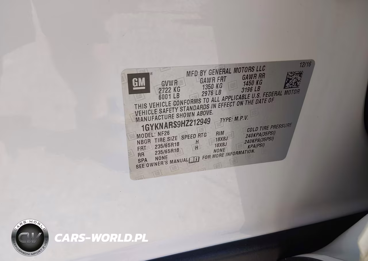 2017 Cadillac Xt5 Standard VIN:1GYKNARS9HZ212949 - 9