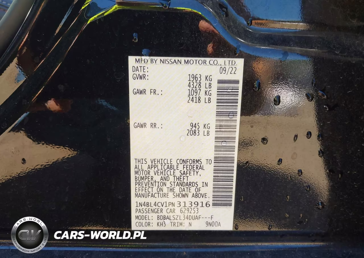 2023 Nissan Altima Sr Fwd VIN:1N4BL4CV1PN313916 - 9