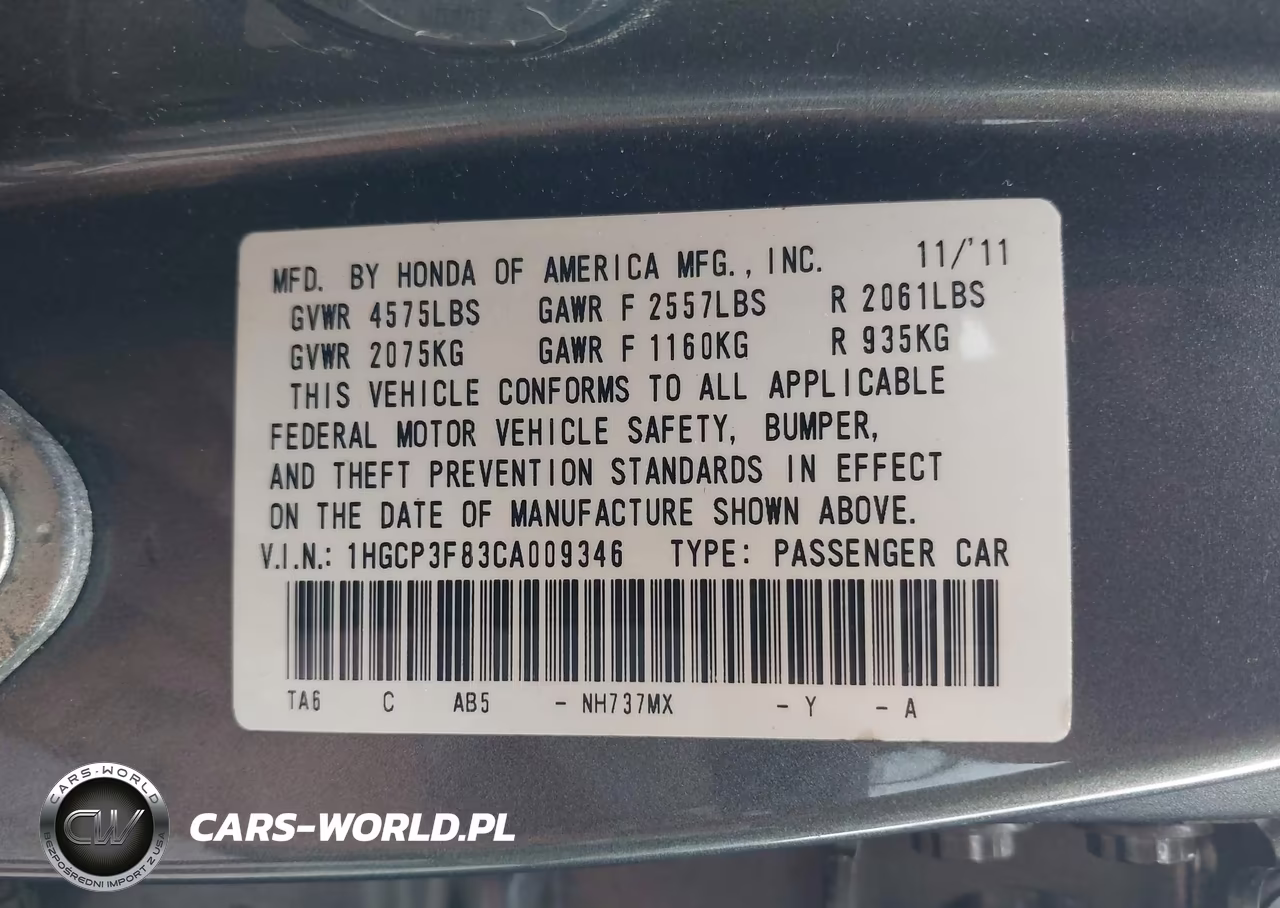 2012 Honda Accord 3.5 Ex-L VIN:1HGCP3F83CA009346 - 9